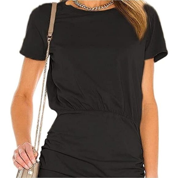 New Small Relipop Black Ruched Mini Dress Little Black Dress - Picture 1 of 7